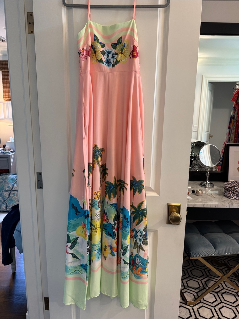 Peach Tropical Print Maxi Dress